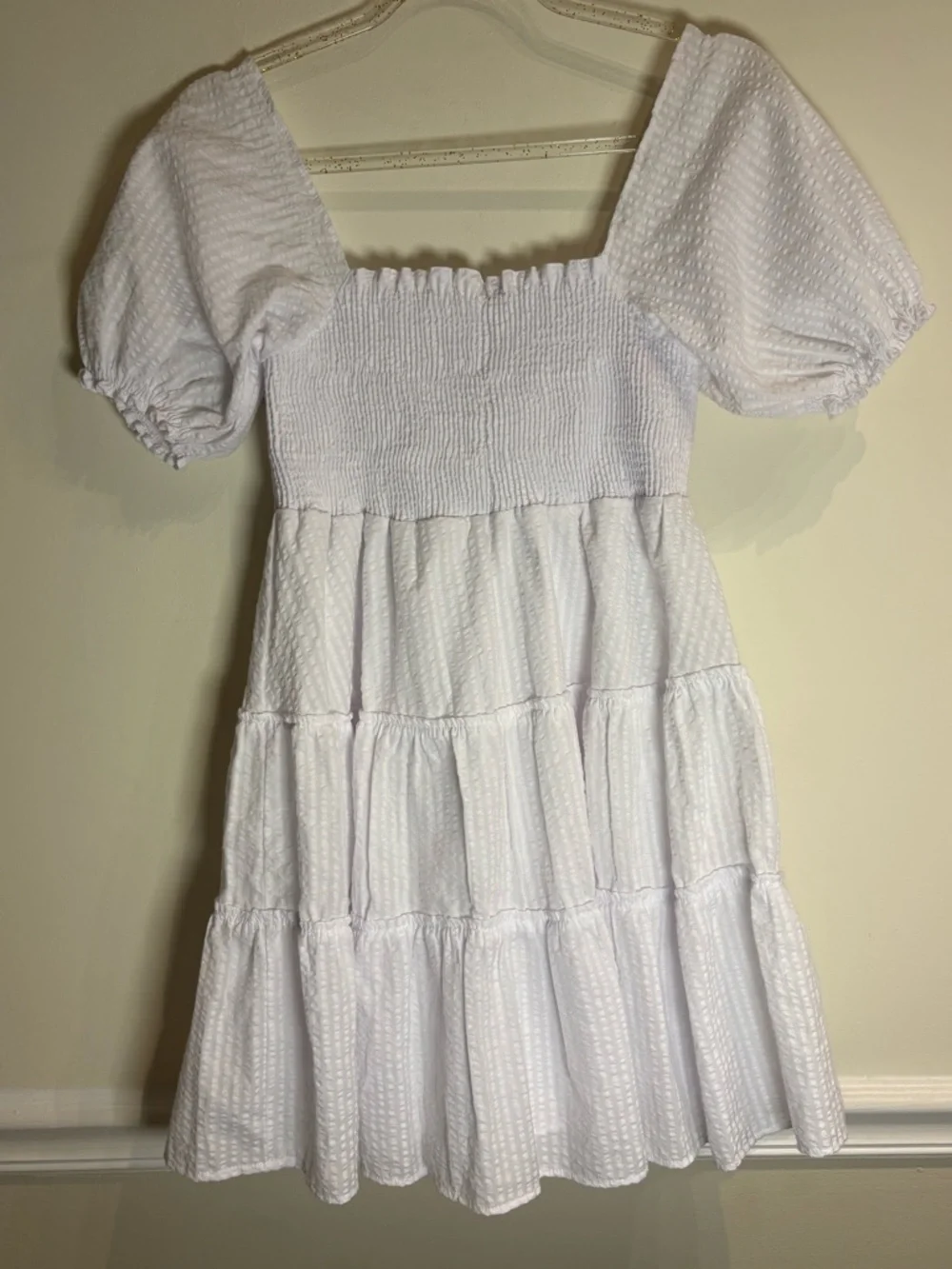 Pexioto NWT Coco White Smocked Puff Sleeve Mini Dress Size Medium - Picture 7 of 8